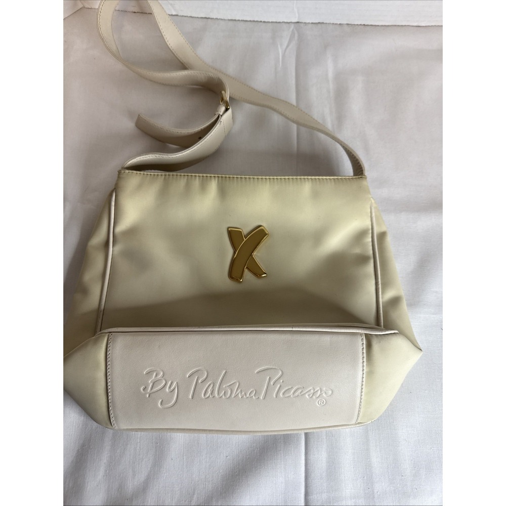 VTG Paloma Picasso Nylon/Leather Crossbody Shoulder Bag Beige Gold X Purse